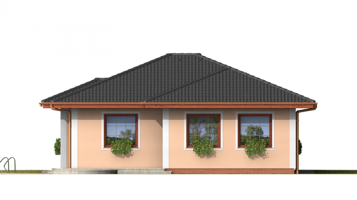 Pohľad 3. - Menší projekt domu s valbovou střechou.