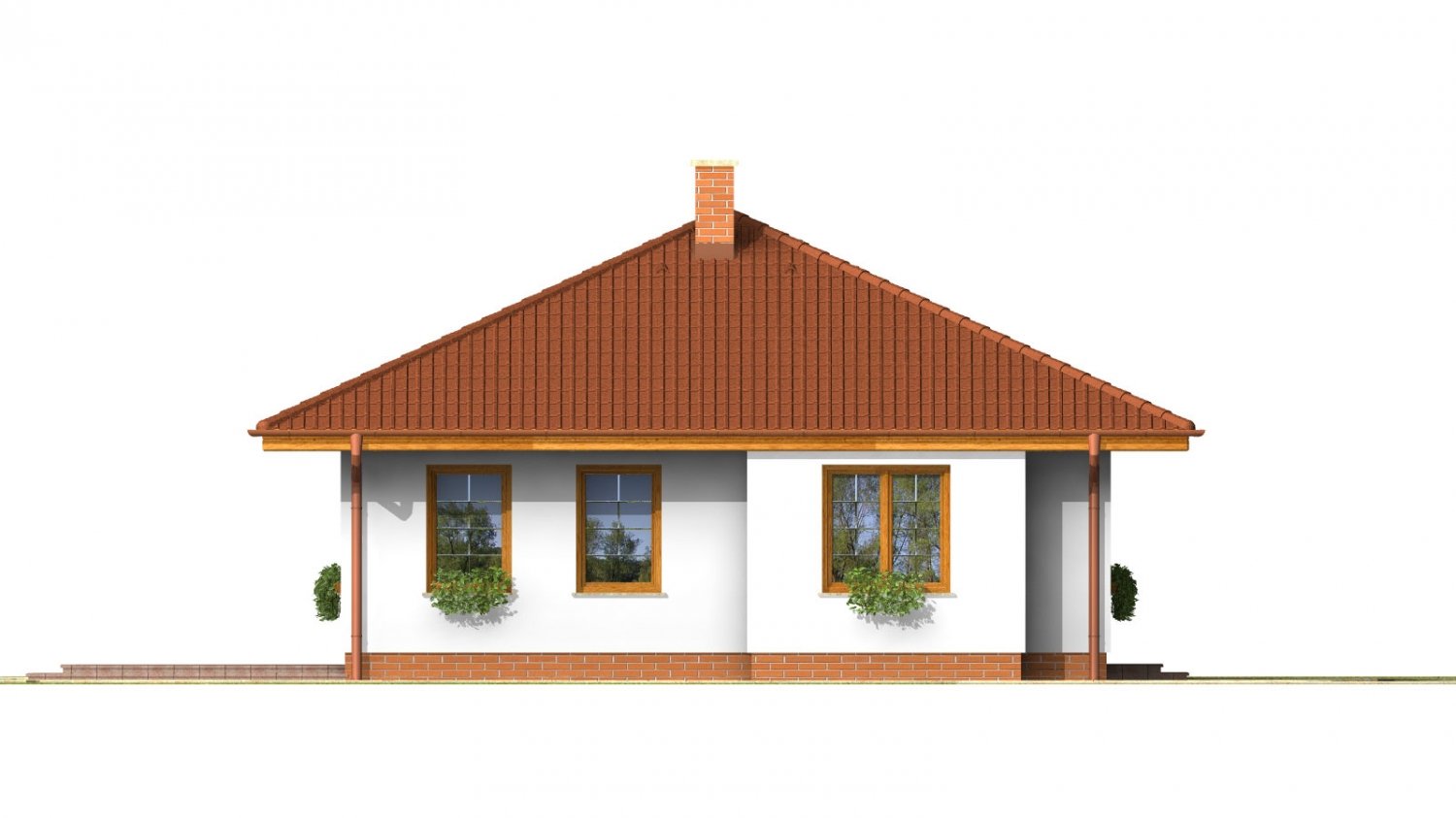 Zrkadlový pohľad 2. - Pěkný přízemní dům s valbovou střechou a oddělenou denní a noční částí. Kuchyň s obývacím pokojem tvoří velkoprostor.