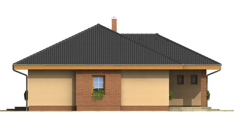 Pohľad 1. - Nádherný rodinný dům s terasou s členitou střechou a obloukovým jídelním koutem.