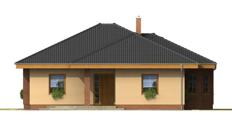 Zrkadlový pohľad 4. - Nádherný rodinný dům s terasou s členitou střechou a obloukovým jídelním koutem.