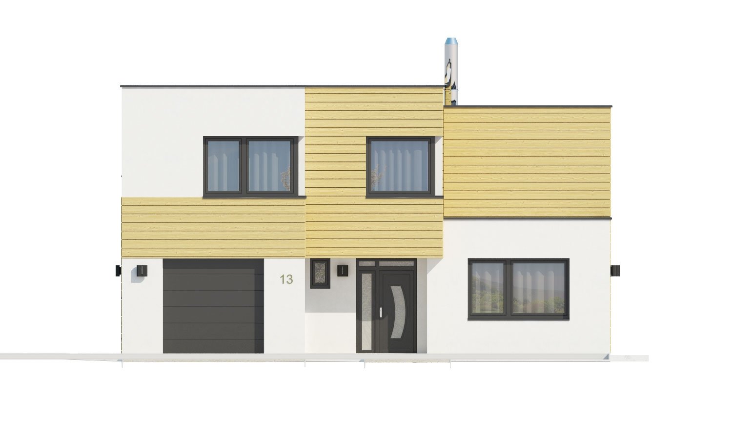 Pohľad 1. - Krásně prosvětlený moderní rodinný dům s garáží a pokojem v přízemí.