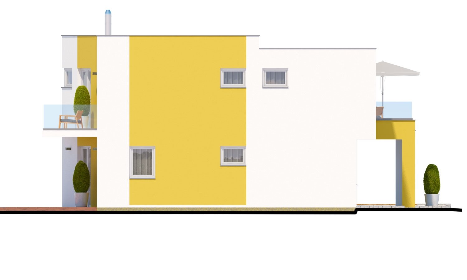 Zrkadlový pohľad 3. - Atypický projekt domu s krytým stáním pro dvě auta a pokojem v přízemí.
