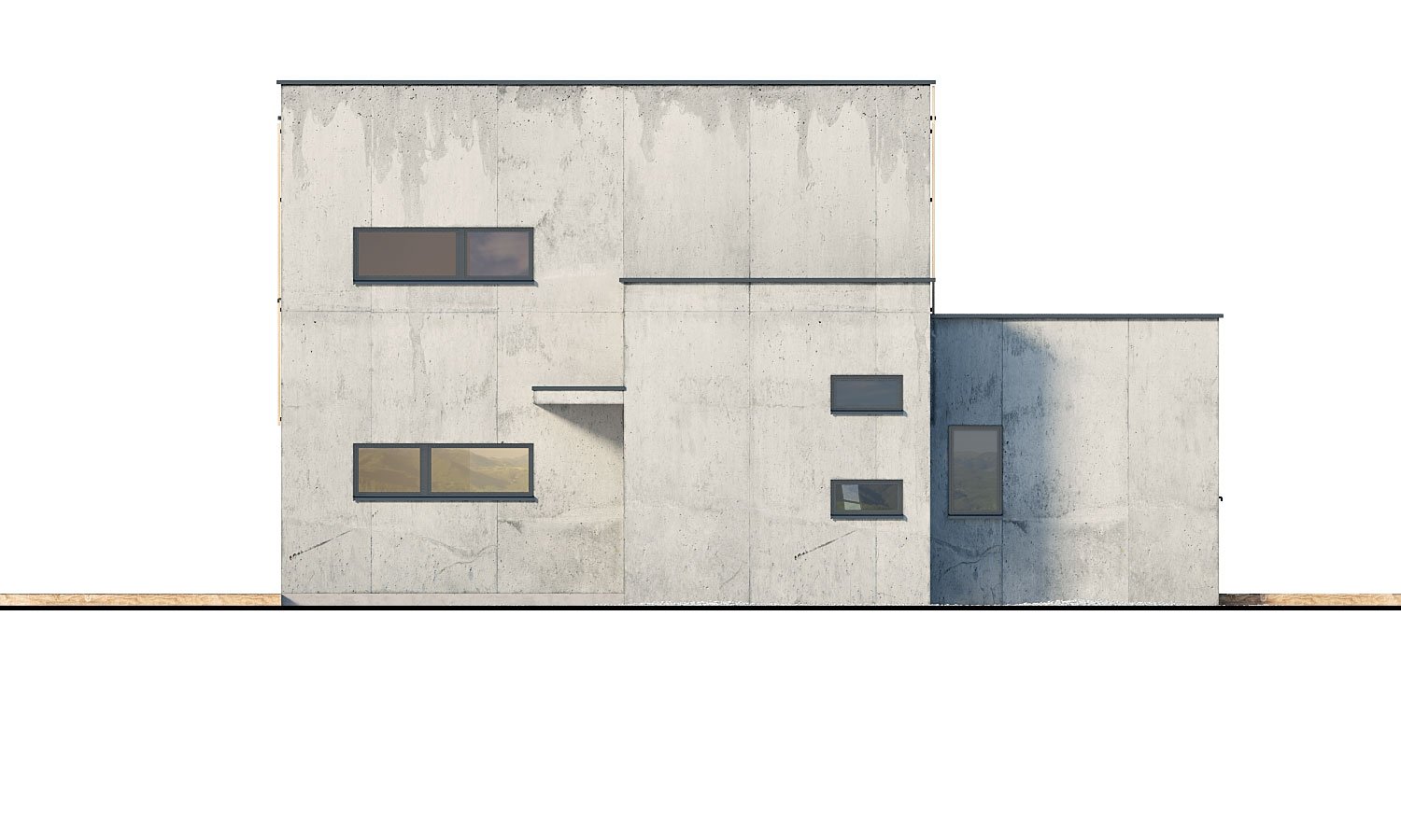 Pohľad 2. - Dvougenerační moderní rodinný dům s plochou střechou s krytým stáním pro auta.