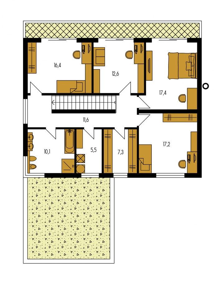 Pôdorys Poschodia - Prostorný moderní rodinný dům s dvojgaráží.