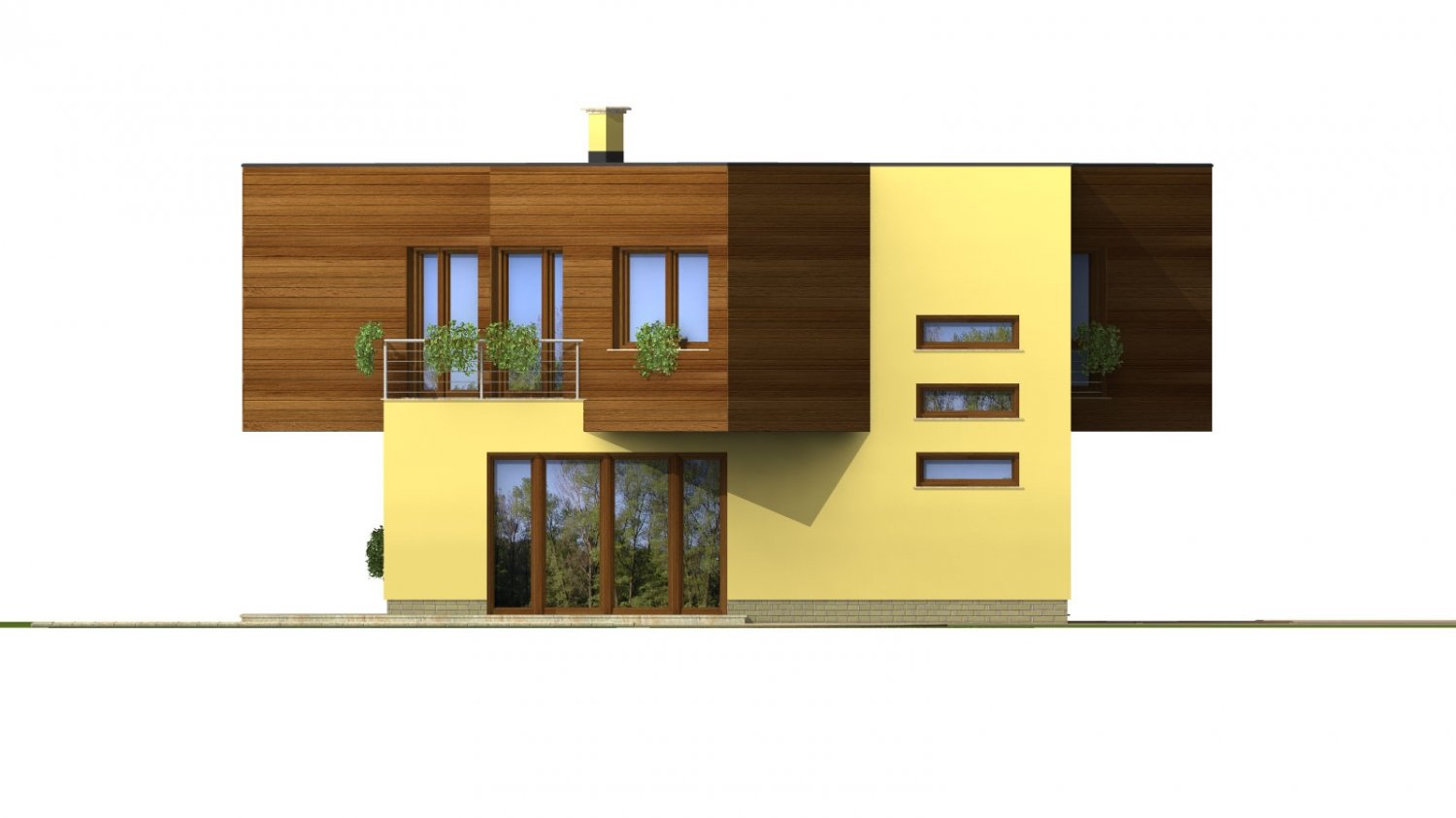 Pohľad 3. - Moderní projekt patrového rodinného domu s rovnou střechou.