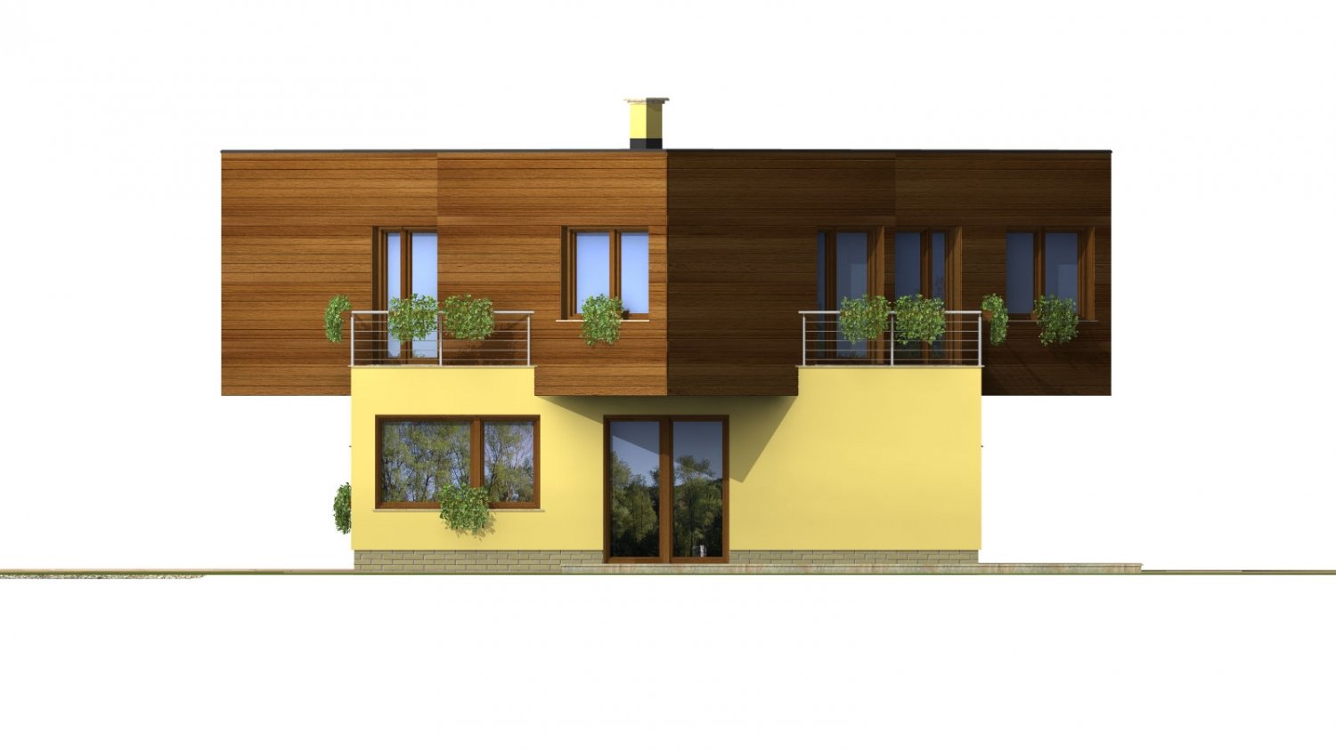 Pohľad 4. - Moderní projekt patrového rodinného domu s rovnou střechou.
