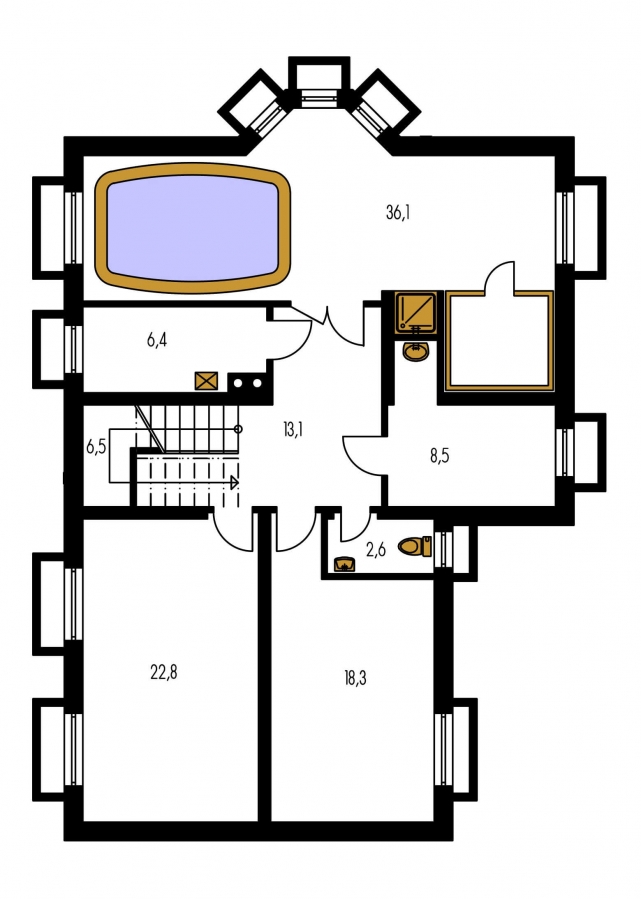 Pôdorys Suterénu - Rodinný dům podsklepený s obytným podkrovím. Možnost realizovat jako dvougenerační rodinný dům.