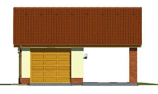 Pohľad 1. - Projekt garáže s přístřeškem a sedlovou střechou