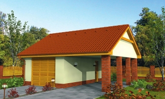 Projekt garáže s přístřeškem a sedlovou střechou