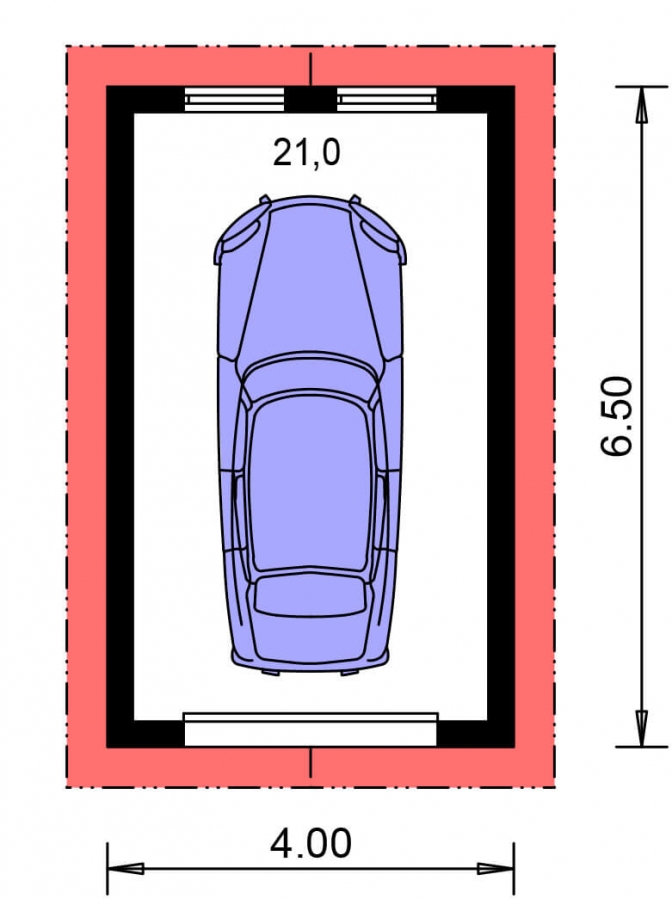 Pôdorys Prízemia - Samostatně stojící garáž pro jedno auto se sedlovou střechou