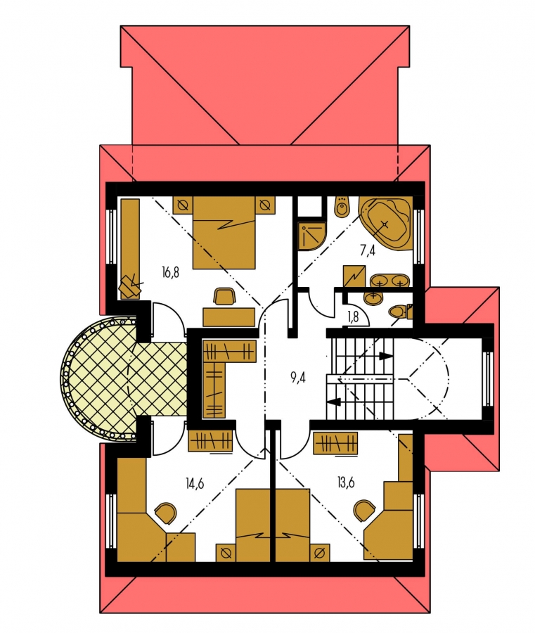 Pôdorys Poschodia - Exkluzivní dům s podkrovím a garáží.