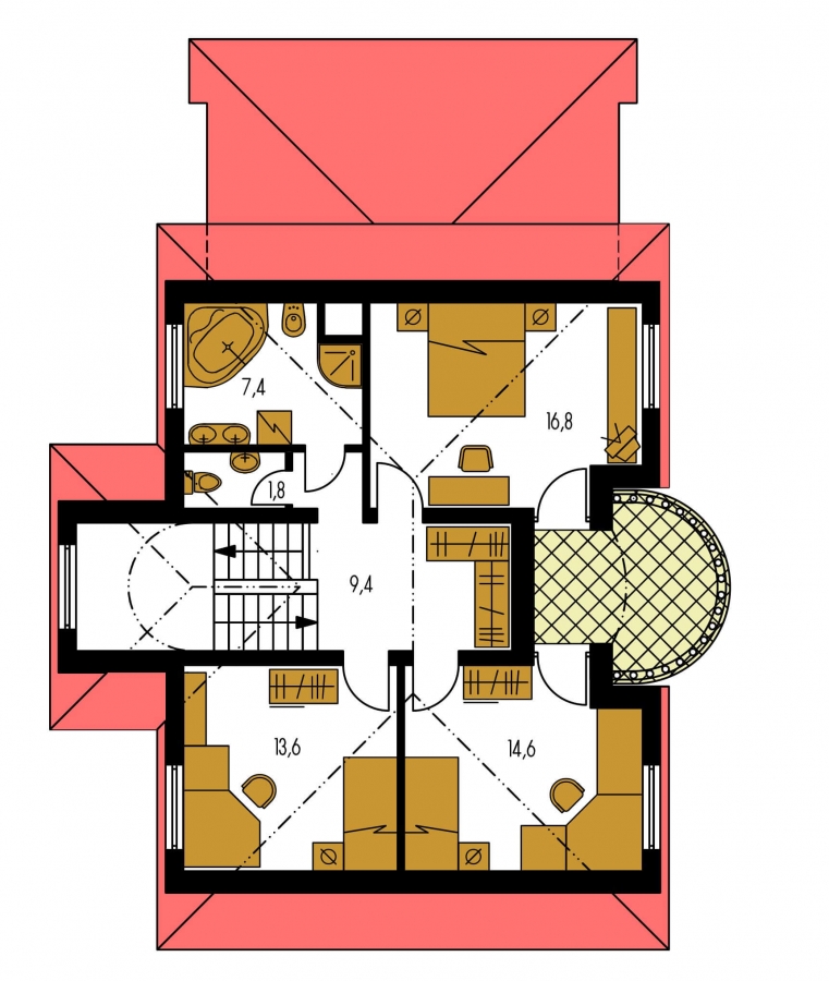 Pôdorys Poschodia - Exkluzivní dům s podkrovím a garáží.