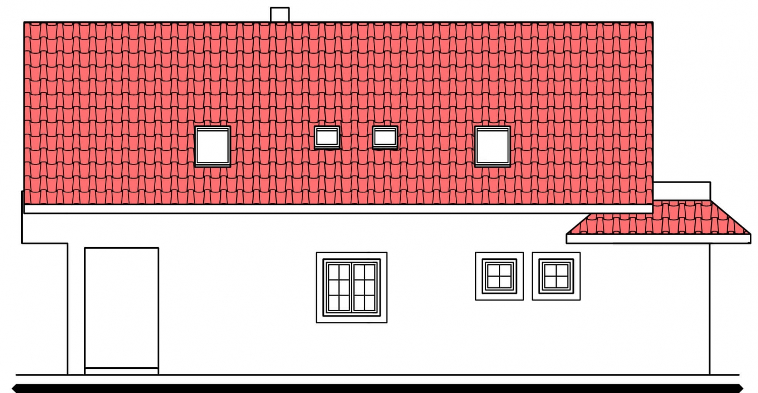 Pohľad 2. - Projekt domu na úzký pozemek s garáží.
