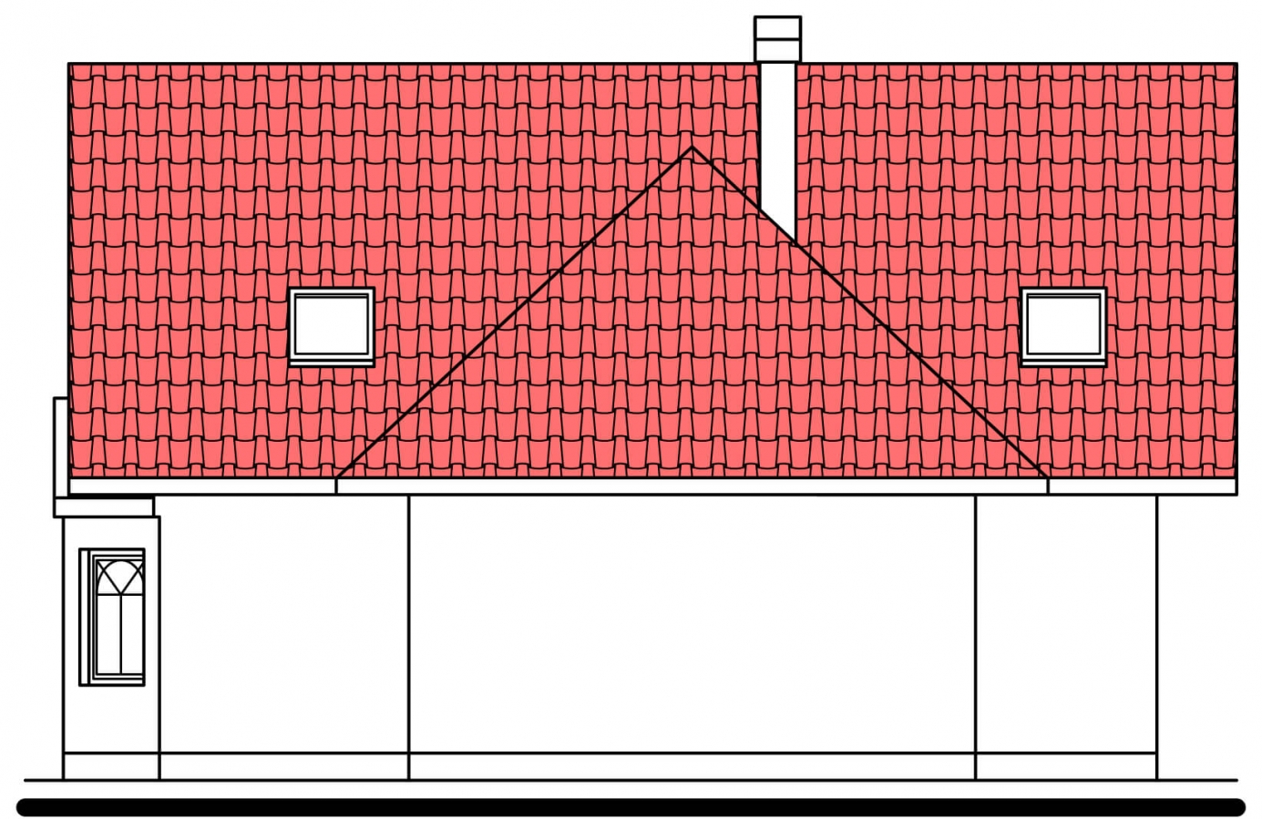 Pohľad 3. - Projekt domu na úzký pozemek. Možné postavit i bez garáže.
