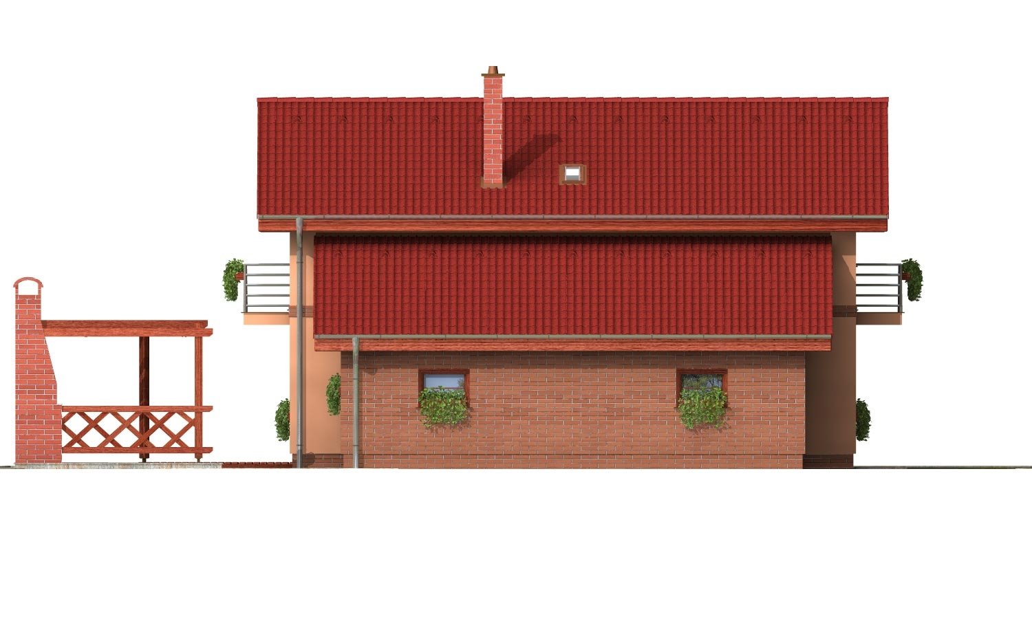 Zrkadlový pohľad 2. - Poschoďový rodinný dům se sedlovou střechou a garáží.