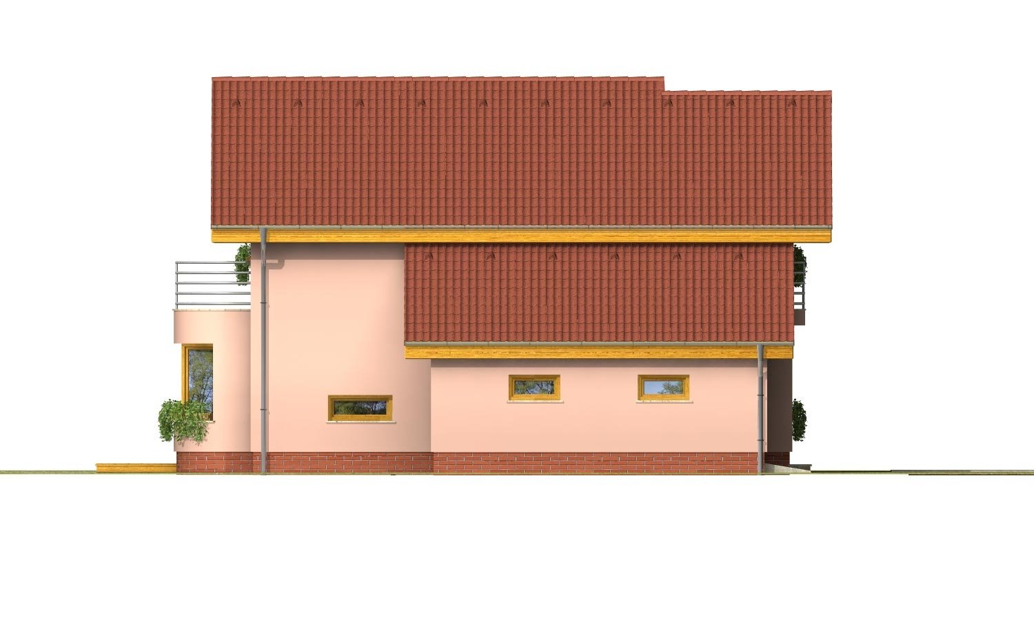 Pohľad 2. - Dům s garáží a apsidou v jídelním koutě