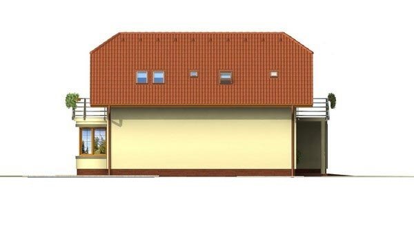 Pohľad 2. - Poschoďový dům s garáží a polvalbovou střechou.