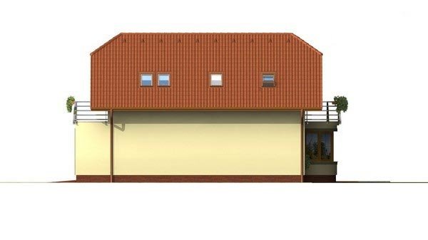 Zrkadlový pohľad 4. - Poschoďový dům s garáží a polvalbovou střechou.