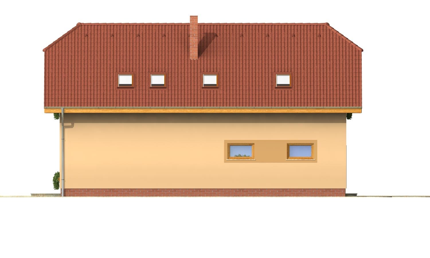 Pohľad 2. - Úzký rodinný dům s garáží a terasou.
