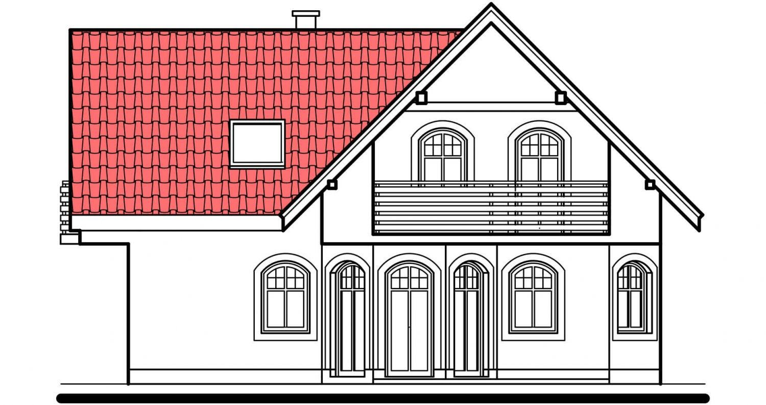 Pohľad 2. - Klasický dům s polvalbovou střechou.