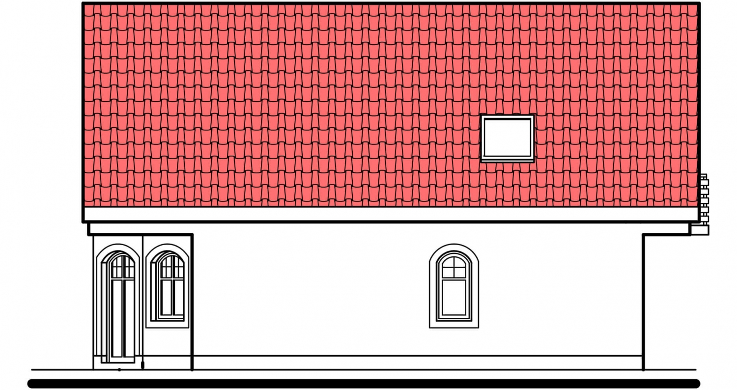 Pohľad 3. - Klasický dům s polvalbovou střechou.