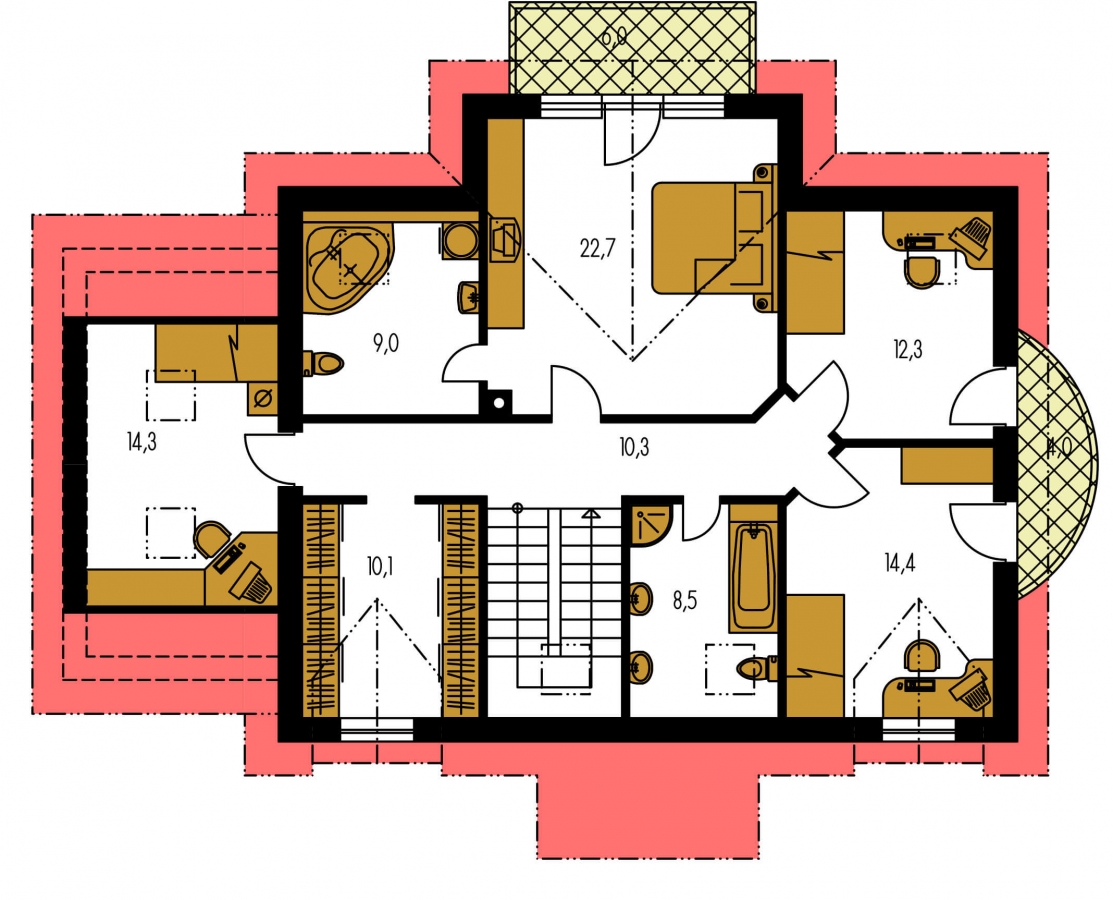 Pôdorys Poschodia - Zajímavý dům pro větší rodinu s garáží a pokojem v přízemí.