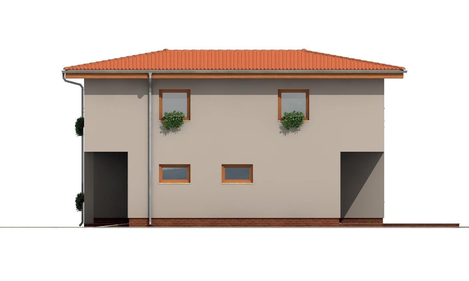 Zrkadlový pohľad 4. - Moderní poschoďový dům s garáží a obytnou terasou na patře.
