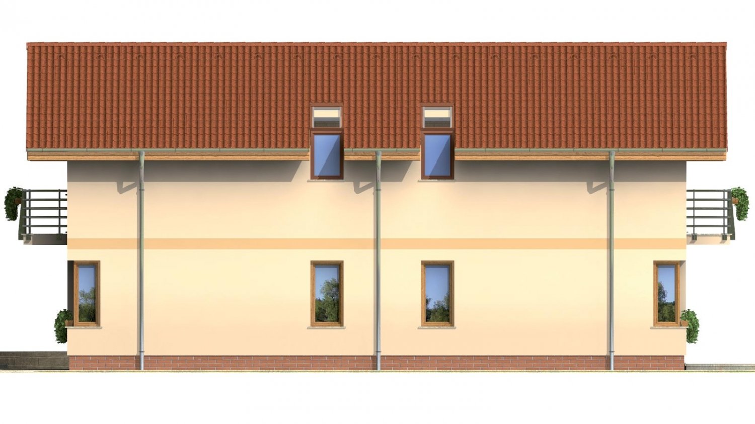 Zrkadlový pohľad 2. - Rodinný dům na úzký pozemek se sedlovou střechou.