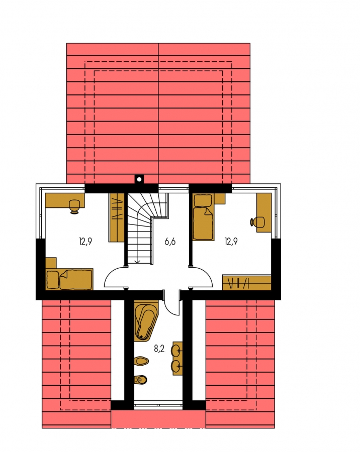 Pôdorys Poschodia - Moderní rodinný dům s dvěma pokoji na patře.