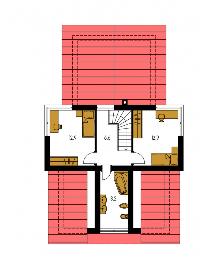 Pôdorys Poschodia - Moderní rodinný dům s dvěma pokoji na patře.