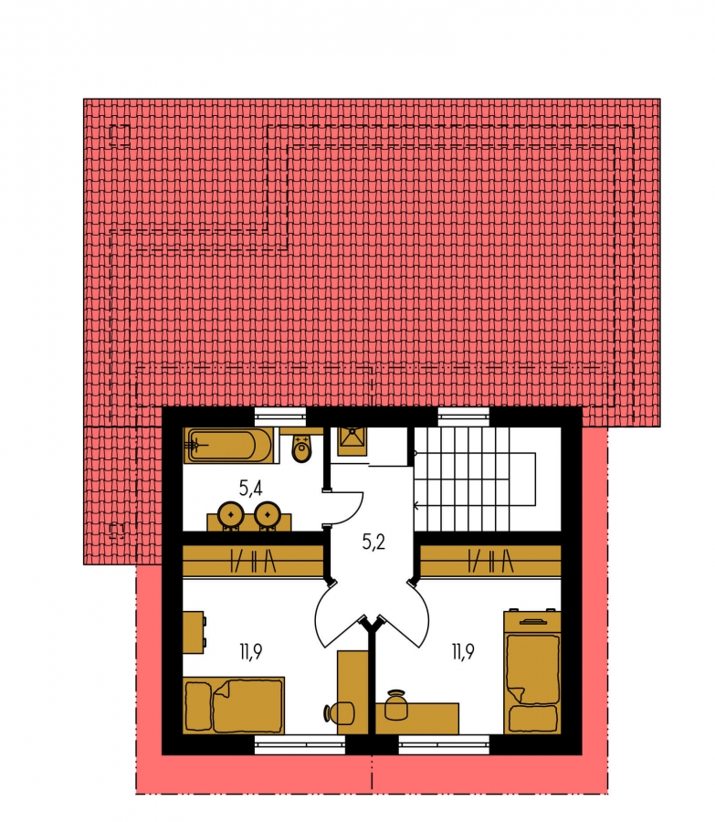 Pôdorys Poschodia - Moderní rodinný dům s přízemní obývákem a kuchyňskou částí.